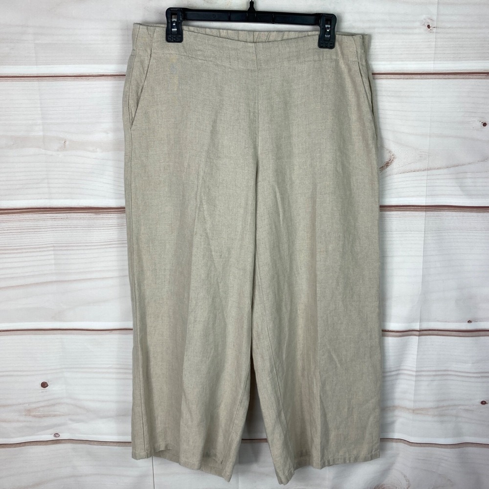 J. Jill Pants Women PM Love Linen Beige Wide Leg Crop Pockets Side Zipper Petite